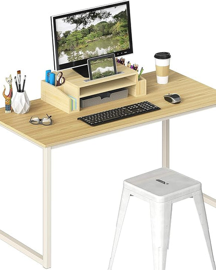SHW Home Office 48-Inch Computer Desk, White/Oak - LeafyLoom
