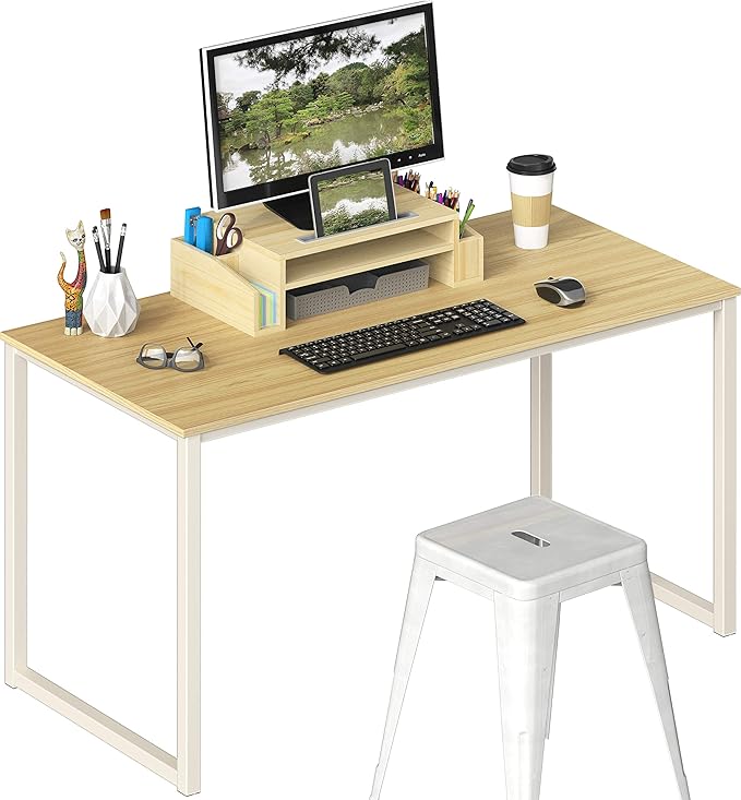 SHW Home Office 48-Inch Computer Desk, White/Oak - LeafyLoom