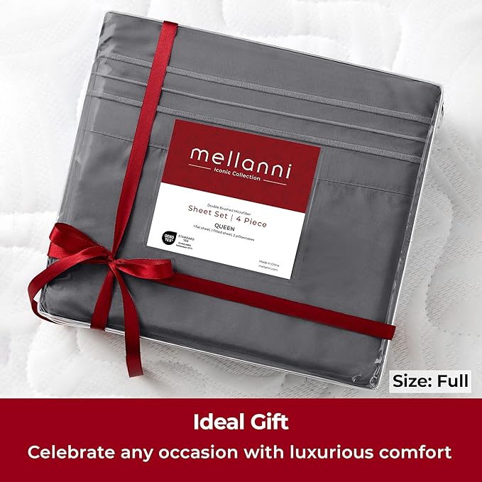 Mellanni Full Sheets Set - 4 PC Iconic Collection Bedding Sheets & Pillowcases - Hotel Luxury, Extra Soft, Cooling Bed Sheets - Deep Pocket up to 16 inch (Full, Gray) - LeafyLoom