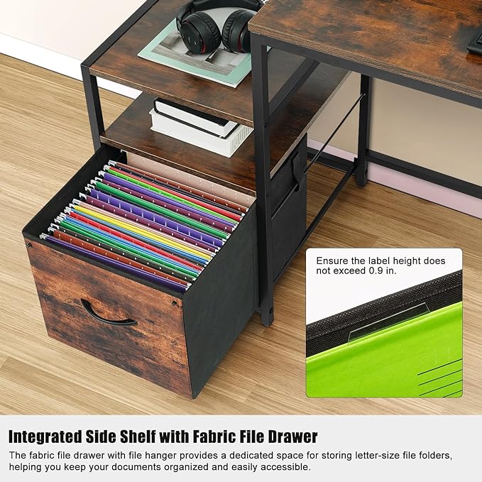 TOPSKY Compact Computer Desk with Storage Shelf/Cloth File Drawer for Letter Size/Monitor Stand Study Table for Home Office (Bamboo, 61.6 inch) - LeafyLoom