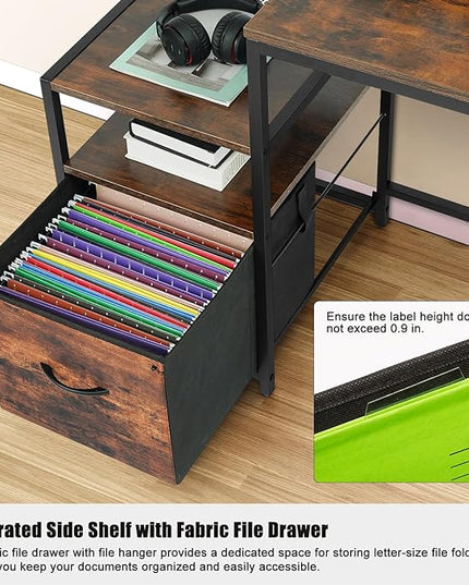 TOPSKY Compact Computer Desk with Storage Shelf/Cloth File Drawer for Letter Size/Monitor Stand Study Table for Home Office (Rustic Brown, 61.6 inch) - LeafyLoom