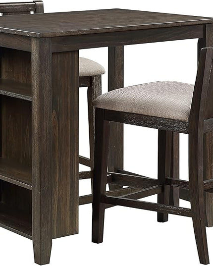 NicBex Small Dining Table for 2 Dining Modern Table and Chairs 3-Piece Pack Counter Height Set Table with Display Shelf USB Ports and 2X Counter Height Chairs, Cherry - LeafyLoom