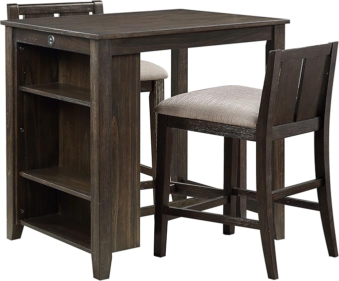 NicBex Small Dining Table for 2 Dining Modern Table and Chairs 3-Piece Pack Counter Height Set Table with Display Shelf USB Ports and 2X Counter Height Chairs, Cherry - LeafyLoom