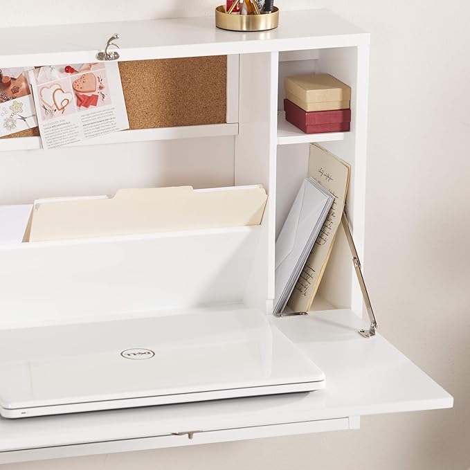 SEI Furniture Willingham Wall Mount Folding Desk, White - LeafyLoom