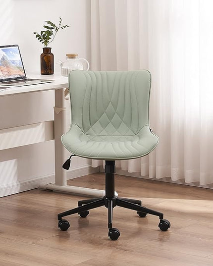 YOUNIKE Office Chair, Armless Desk Chair with Wheels, Home Office Computer Task Chairs, Modern Faux Leather Padded Vanity Chair, Adjustable Swivel Rolling Office Chair with Back, Mint Green - LeafyLoom