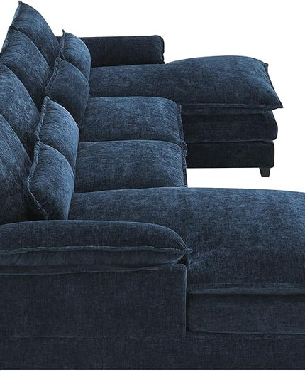 Symmetrical Modular Sectional Sofa with Chaise Lounge, 6 Seater Chenille Upholstered Cloud Couch, U Shaped Oversized Sleeper Sofa&Couches with Thicked Cushion & Detackable Backrest Living Room - LeafyLoom