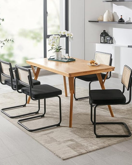 Zesthouse Rattan Dining Chairs 4pcs, Velvet Accent Chairs with Natural Cane Back & Stainless Chrome Base, Modern Mid Century Breuer Designed Chairs,Upholstered Dining Living Room Kitchen Chairs - LeafyLoom