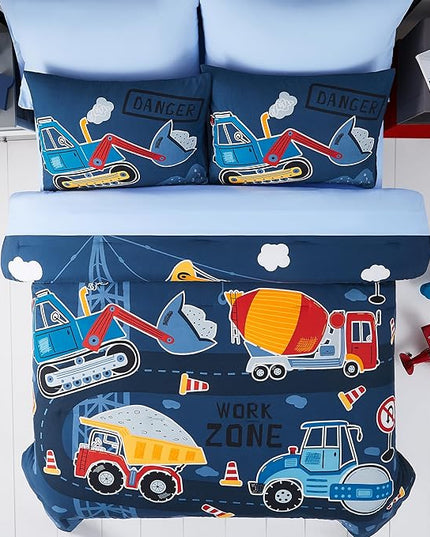 Truck Tractor Excavator Full Size Comforter Sets - Bedding Sets Full 7 Pieces for Boys, Glow in The Dark Bed in A Bag Full Size for Kids, Teens - LeafyLoom