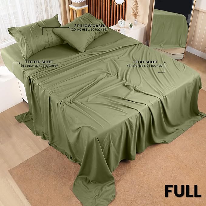 Utopia Bedding Full Bed Sheets Set - 4 Piece Bedding - Brushed Microfiber - Shrinkage and Fade Resistant - Easy Care (Full, Olive) - LeafyLoom