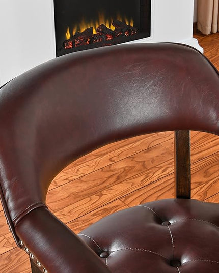 Dining Chairs with Casters and Arm, Large Rolling Dining Chairs with Wheel, Poker Table Chairs, Boss Caption's Chairs, 26"D x 25.2"W x 31.5"H, Espresso Legs & Wine Red Brown PU, XXY-1910-WR - LeafyLoom