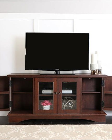 Walker Edison Traditional Wood Universal TV Stand with Storage Cabinets for TV's up to 65" Living Room Entertainment Center, 44 Inch, Traditional Brown - LeafyLoom