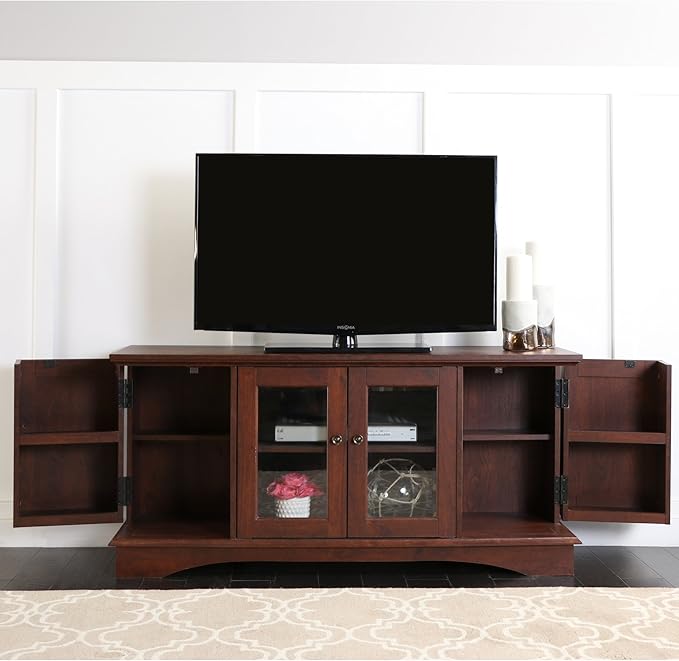 Walker Edison Traditional Wood Universal TV Stand with Storage Cabinets for TV's up to 65" Living Room Entertainment Center, 44 Inch, Traditional Brown - LeafyLoom