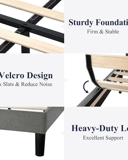 Allewie King Size Bed Frame, Platform Bed Frame with Upholstered Headboard, Modern Deluxe Wingback, Wood Slat Support, Mattress Foundation, Light Grey - LeafyLoom
