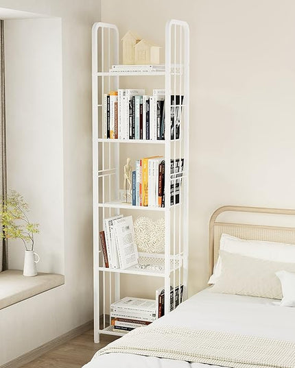 Bookshelf Storage Shelf Bookcase Freestanding Storage Stand for Living Room, Bedroom, Kitchen, Rust Resistance, Easy Assembly Free Combination Multi-Functional Organizer (5 Tiers,White) - LeafyLoom