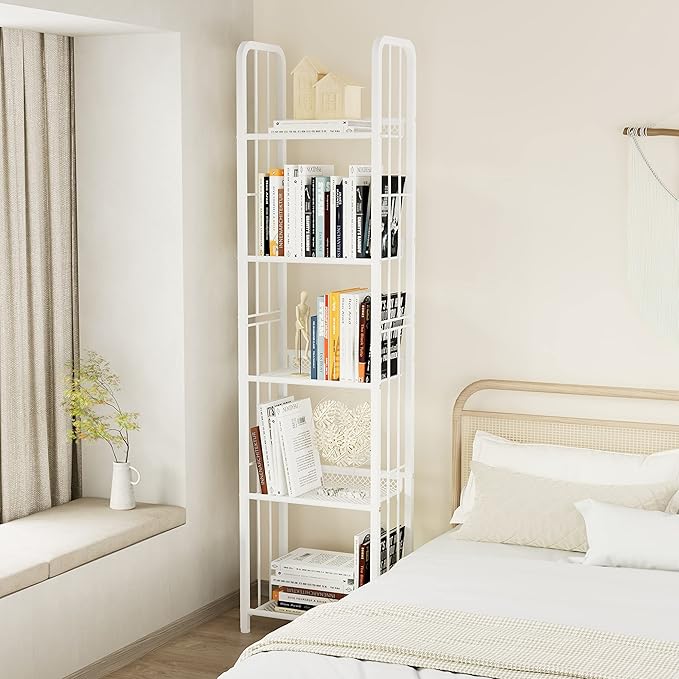 Bookshelf Storage Shelf Bookcase Freestanding Storage Stand for Living Room, Bedroom, Kitchen, Rust Resistance, Easy Assembly Free Combination Multi-Functional Organizer (5 Tiers,White) - LeafyLoom