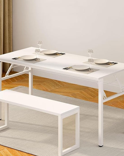 Need Home Office Desk Large Computer Desk 60 inch Sturdy Table Foldable Desk Gaming Computer Table No Assembly Required, White&White Frame AC5DW(152.4 * 60) - LeafyLoom