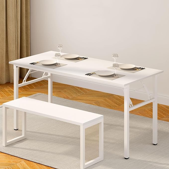 Need Home Office Desk Large Computer Desk 60 inch Sturdy Table Foldable Desk Gaming Computer Table No Assembly Required, White&White Frame AC5DW(152.4 * 60) - LeafyLoom