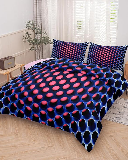 NINENINE Honeycomb Bedding Girls Comforter Set Twin Pink and Blue Bedding Geometric Stereoscopic Comforter Sets for Kids Geometrical Bed Set with 1 Comforter 1Pillowcase - LeafyLoom