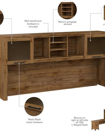 Bush Furniture Somerset Desk Hutch, Attachment with Shelves and Cabinets for Home Office, 72W, Fresh Walnut - LeafyLoom