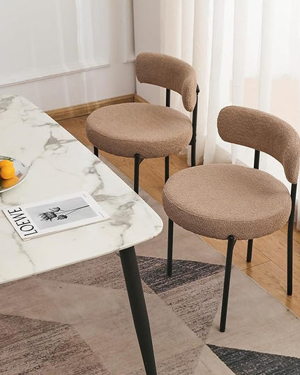 EDWELL Dining Chairs Set of 2, Round Upholstered Dining Room Chairs with Black Metal Legs, Modern Boucle Dining Chair for Dining Room, Kitchen, Living Room, Capacity 330lbs - LeafyLoom