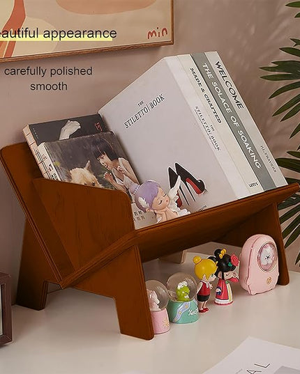 Wood Bookcase in Living Room/Home/Office, Desktop Book Shelf Organizer Bookshelves Storage Rack for CDs/Magazine/Books Display (Light Brown, 13.6") - LeafyLoom