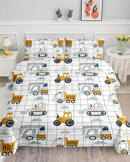 Datura home Construction Truck Set for Boys Kids Children, Machinery Excavators Vehicles Cartoon Tractor Bedding with 1 and 2 Pillowcases(ConstructionTruck Full), Full 80x90inches - LeafyLoom