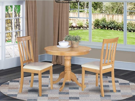 East West Furniture ANTI3-OAK-LC Antique 3 Piece Kitchen Set for Small Spaces Contains a Round Dining Room Table with Pedestal and 2 Faux Leather Upholstered Chairs, 36x36 Inch - LeafyLoom