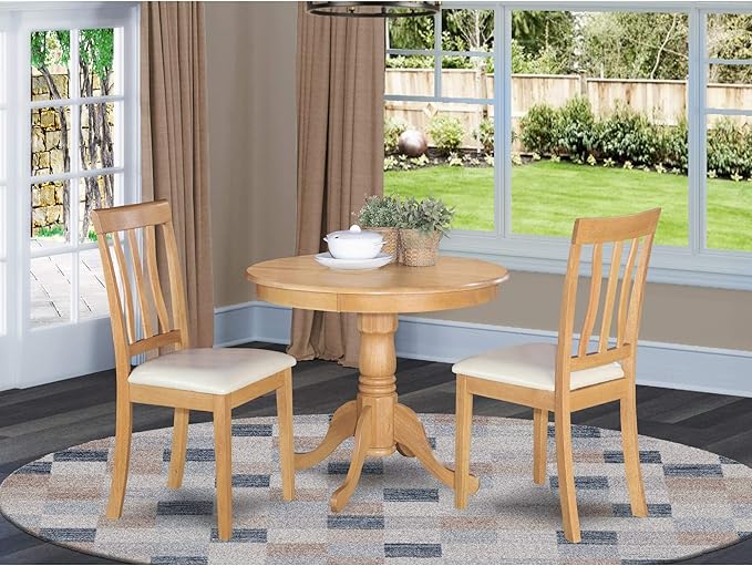East West Furniture ANTI3-OAK-LC Antique 3 Piece Kitchen Set for Small Spaces Contains a Round Dining Room Table with Pedestal and 2 Faux Leather Upholstered Chairs, 36x36 Inch - LeafyLoom