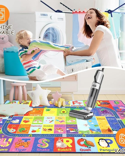 HEBE Kids Play Rug 3'4"x5' ABC Alphabet Numbers Shapes Educational Kid Area Rug Washable Baby Crawling Mat Non Slip Kid Play Mat Carpet for Girl Boy Bedroom Playroom - LeafyLoom