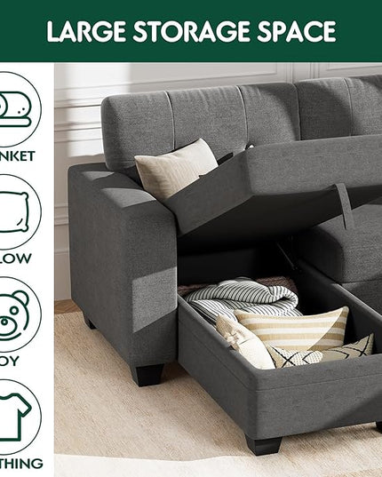 ROOMTEC 82" L-Shaped 3-Seaters Corner Sectional Sofa W/Pull Out Sleeper Couch Bed with Storage Chaise Left/Right Freely Convertible for Home Office Apartment Living Room Dorm - LeafyLoom