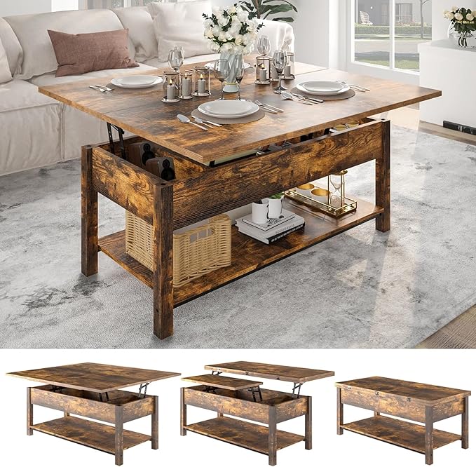 FABATO JS-TCT004-1108 Coffee Table, Rustic Brown - LeafyLoom
