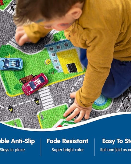 79"X40" Kids Rug Play mat for Toy Cars,Colorful and Fun Play Rugs with Roads for Bedroom and Kid Rooms, Car Rug to Have Hours of Fun on，Area Rug Mat with Non-Slip and No Chemical Smell Backing - LeafyLoom