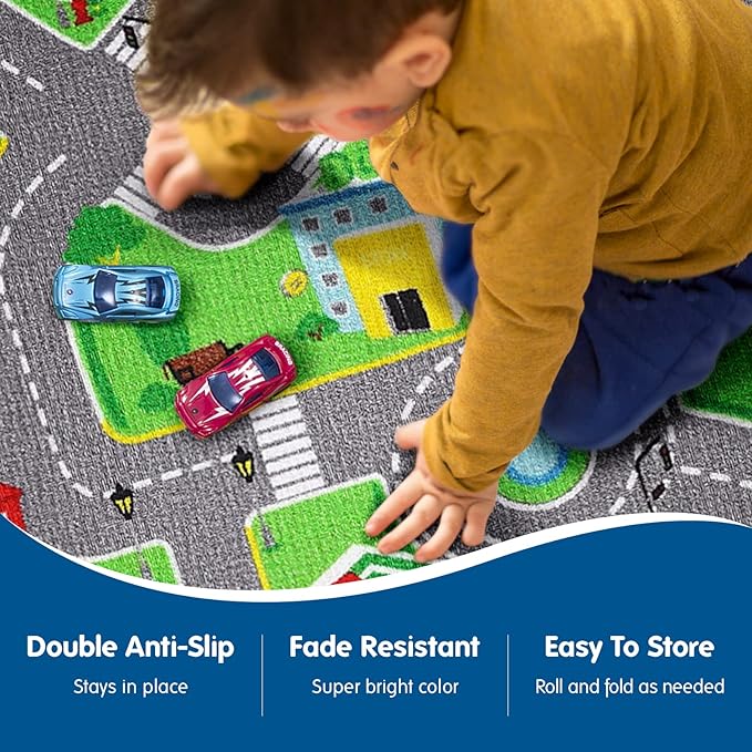 79"X40" Kids Rug Play mat for Toy Cars,Colorful and Fun Play Rugs with Roads for Bedroom and Kid Rooms, Car Rug to Have Hours of Fun on，Area Rug Mat with Non-Slip and No Chemical Smell Backing - LeafyLoom