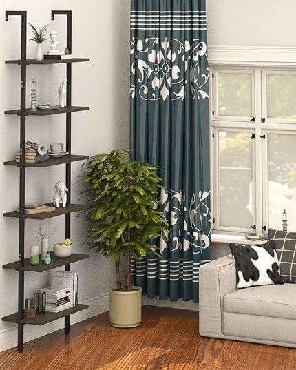 Ladder Shelf Black 6 Tiers Modern Bookshelf Room Organizer Open Tall Wall Mount Bookcase Standing Leaning Wall Shelves Industrial Decorative Living Room Bed Room - LeafyLoom