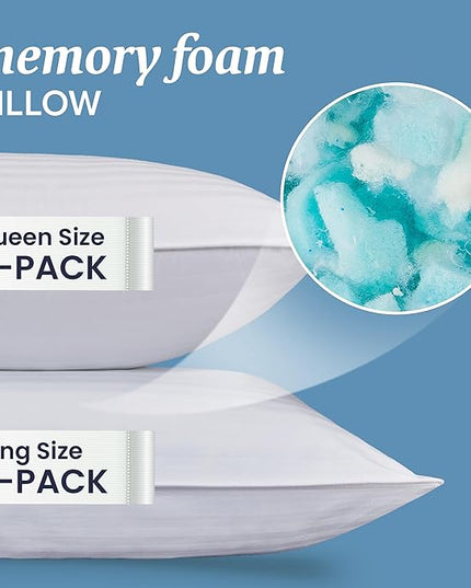 Beckham Hotel Collection King Size Memory Foam (Adjustable Fill) Bed Pillows Set of 2 - Cooling Shredded Foam Pillow for Back, Stomach or Side Sleepers - LeafyLoom