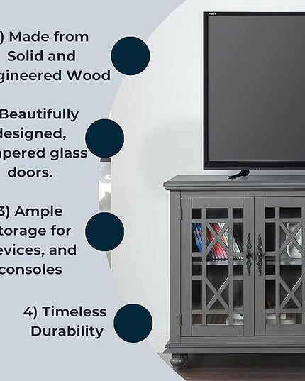 Martin Svensson Home Elegant TV Stand, 63" W x 35" H, Grey - LeafyLoom