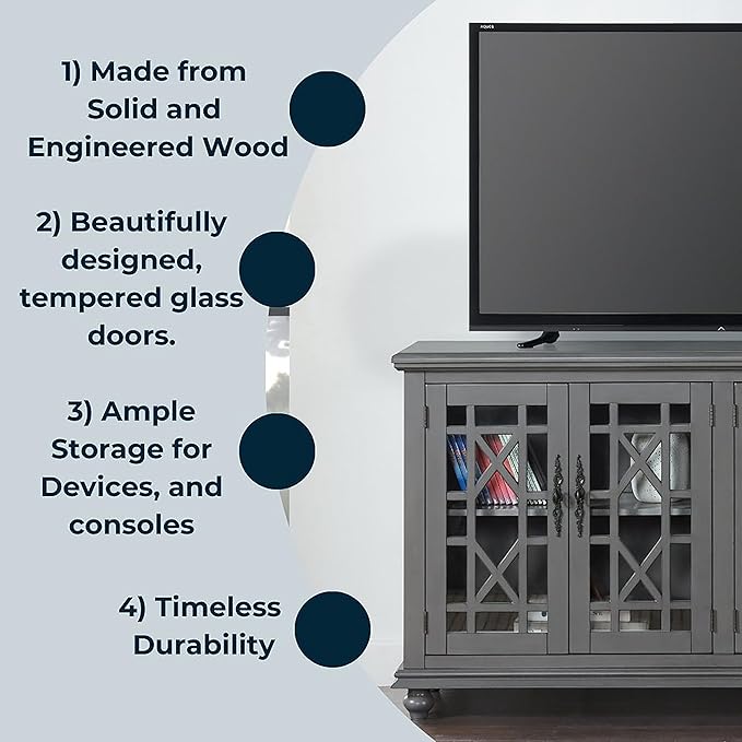 Martin Svensson Home Elegant TV Stand, 63" W x 35" H, Grey - LeafyLoom