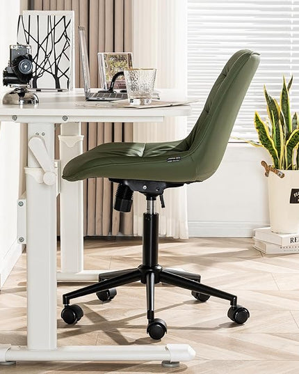 Kidol & Shellder Armless Office Chair Desk Chair Comfy Makeup Vanity Chair with Back Ergonomic Swivel Chair Home Office Desk Chairs with Wheels Computer Chair Bedroom Accent Chair(Olive Green) - LeafyLoom