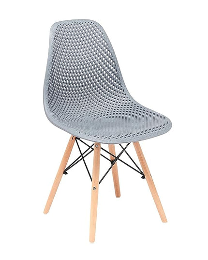 CangLong Dining Mid Century Modern Hollow Back Design Plastic Shell Armless Side Chair with Beech Wood Legs, Set of 1, Grey - LeafyLoom