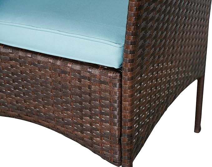 BTEXPERT Space Saving Outdoor Wicker Conversation 3 Piece Bistro Set Garden Patio Yard Porch Furniture Pe Rattan Two Chairs Cushions Side Storage Table Brown/Aqua Blue, OneSize - LeafyLoom