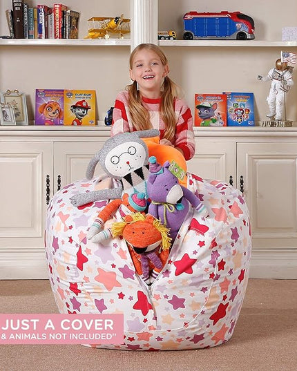 Aubliss Stuffed Animal Bean Bag Storage Chair, Beanbag Covers Only for Organizing Plush Toys, Turns into Bean Bag Seat for Kids When Filled, Large 38"-Canvas Pattern Sparkling Star - LeafyLoom