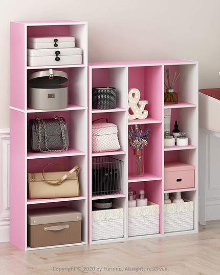 Furinno 5-Tier Reversible Color Open Shelf Bookcase , White/Pink 11055WH/PI - LeafyLoom
