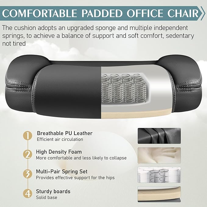 Leather Office Chair, PU Home Computer Desk Chairs with Ergonomic Back Support, 360°Swivel Free，Small Gmaing Chair with Wheels and Adjustable Armrests, for Short People Use, Black - LeafyLoom
