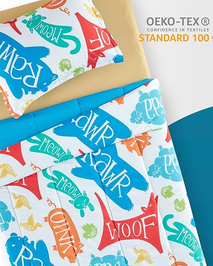 SLEEP ZONE Kids Bedding Comforter Set Full/Queen Size - Super Soft & Cute Printed 3-Piece Comforter Set All Seasons for Boys, Girls, Fade Resistant, Machine Washable, Happy Animal - LeafyLoom