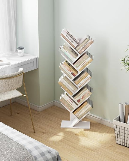 Hoctieon 10 Tier Tree Bookshelf, 10 Shelf Bookcase, Free Standing Tree Bookcase, Display Floor Standing Shelf for Books, Book Shelf Organizer, White - LeafyLoom