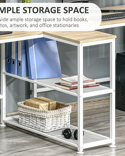 HOMCOM 83" Two Person Computer Desk with 2 Storage Shelves, Double Desk Workstation with Book Shelf, Long Desk Table for Home Office, Natural - LeafyLoom