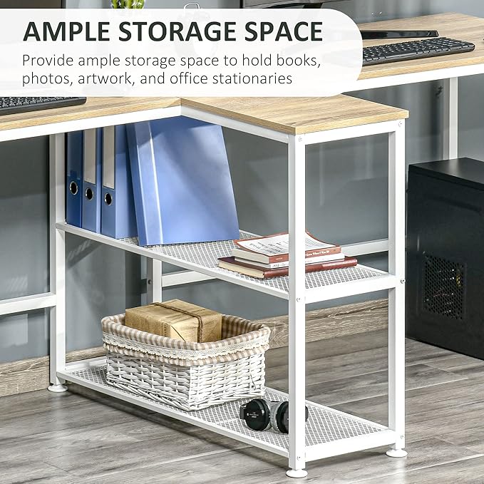 HOMCOM 83" Two Person Computer Desk with 2 Storage Shelves, Double Desk Workstation with Book Shelf, Long Desk Table for Home Office, Natural - LeafyLoom
