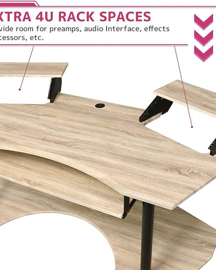 Acme Eleazar Wooden 3-Shelf Music Recording Studio Desk in Natural Oak - LeafyLoom