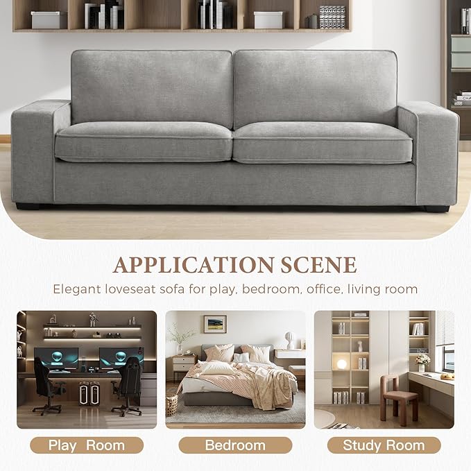 EASELAND Sofa Couch, 88" Chenille Loveseat for Living Room, 3 Seater Lounge Sofa for Bedroom with Removable Back and Seat Cushions, Modern Deep Seat Comfy Couch with Solid Wood Legs and Armrest (Grey) - LeafyLoom