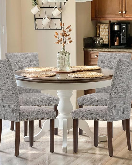 COLAMY Upholstered Parsons Dining Chairs Set of 2, Fabric Dining Room Kitchen Side Chair with Nailhead Trim and Wood Legs - Boho - LeafyLoom